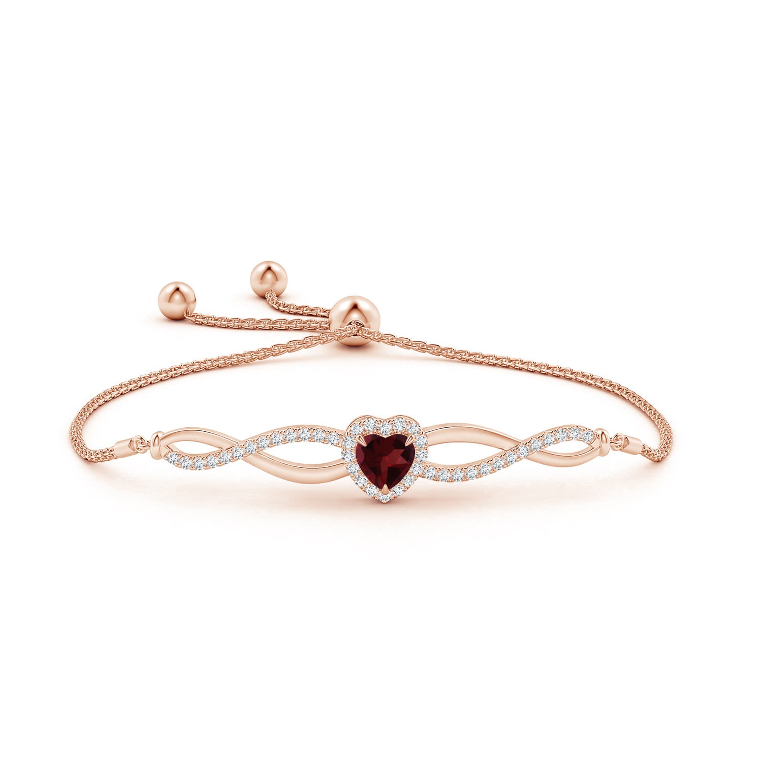 6mm A Heart-Shaped Garnet Infinity Bolo Bracelet in Rose Gold
