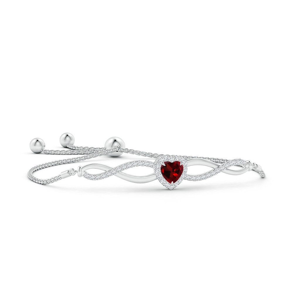 6mm AAA Heart-Shaped Garnet Infinity Bolo Bracelet in White Gold