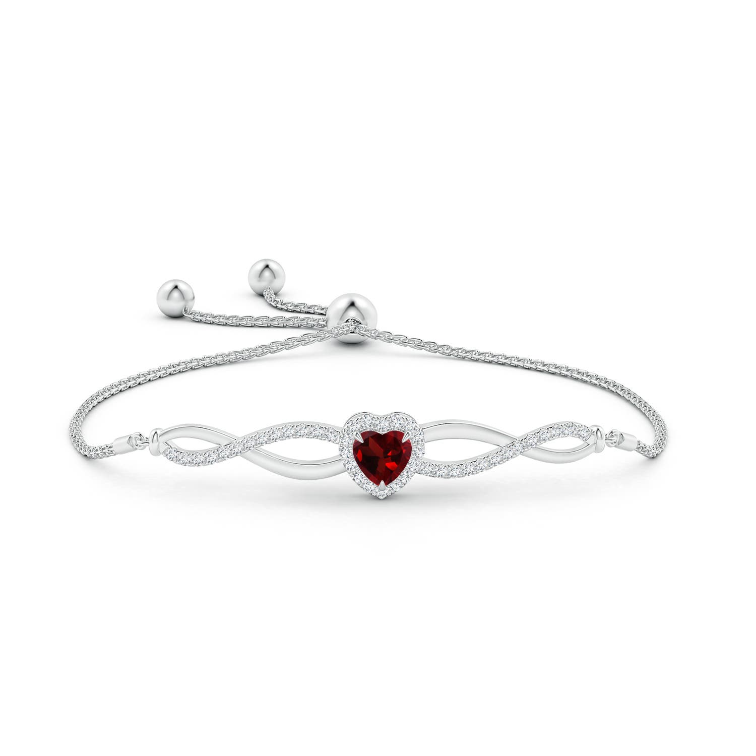 6mm AAA Heart-Shaped Garnet Infinity Bolo Bracelet in White Gold - side 1
