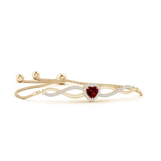 6mm AAA Heart-Shaped Garnet Infinity Bolo Bracelet in Yellow Gold