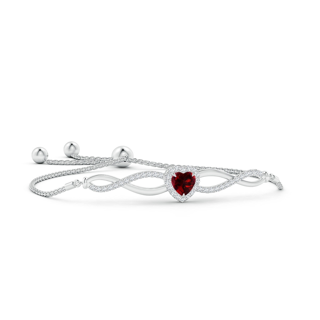 6mm AAAA Heart-Shaped Garnet Infinity Bolo Bracelet in White Gold