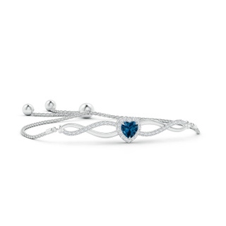 6mm AAA Heart-Shaped London Blue Topaz Infinity Bolo Bracelet in White Gold