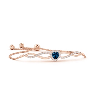 6mm AAAA Heart-Shaped London Blue Topaz Infinity Bolo Bracelet in Rose Gold