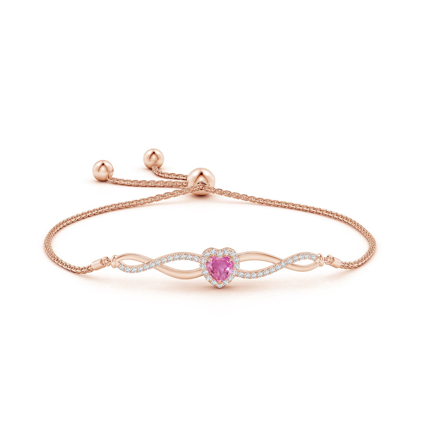 5mm AAA Heart-Shaped Pink Sapphire Infinity Bolo Bracelet in Rose Gold