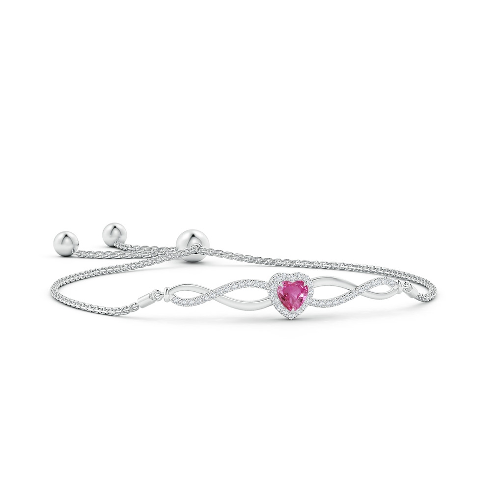5mm AAAA Heart-Shaped Pink Sapphire Infinity Bolo Bracelet in White Gold