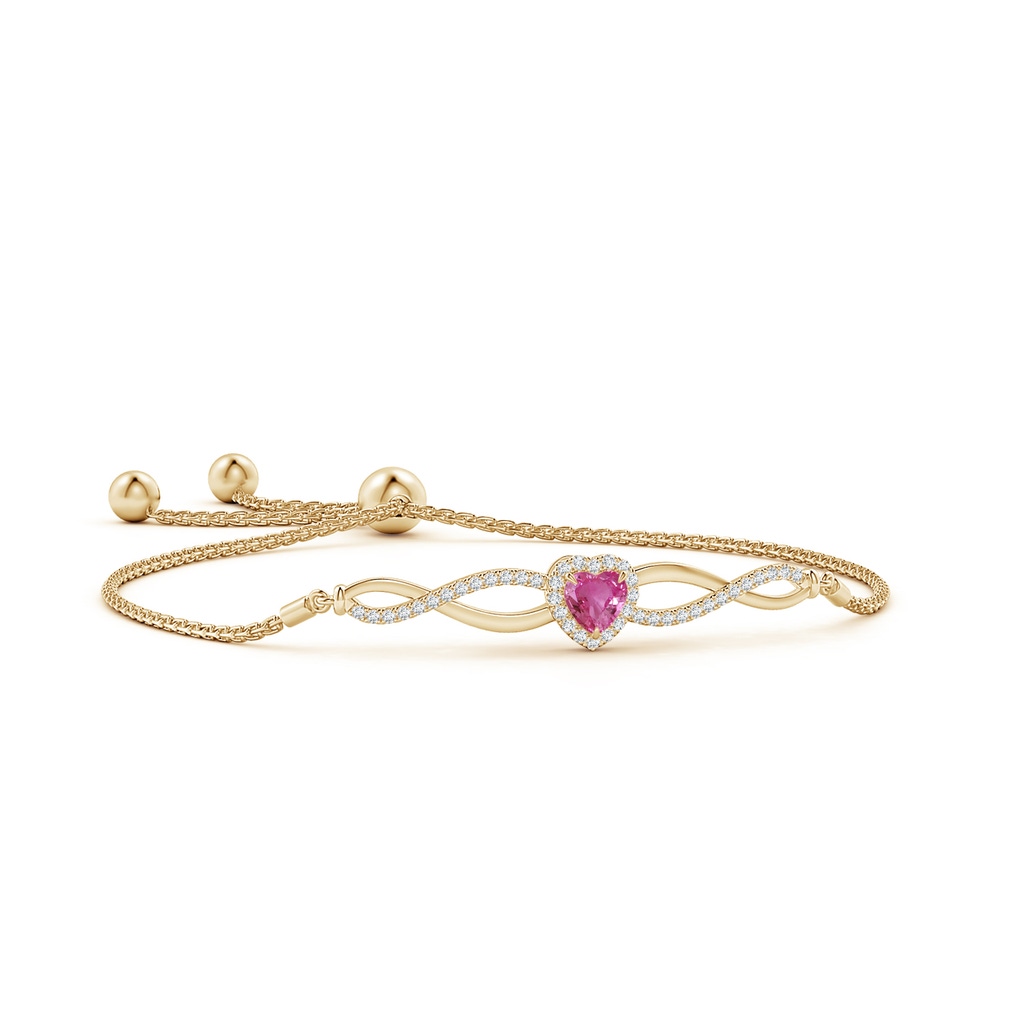 5mm AAAA Heart-Shaped Pink Sapphire Infinity Bolo Bracelet in Yellow Gold