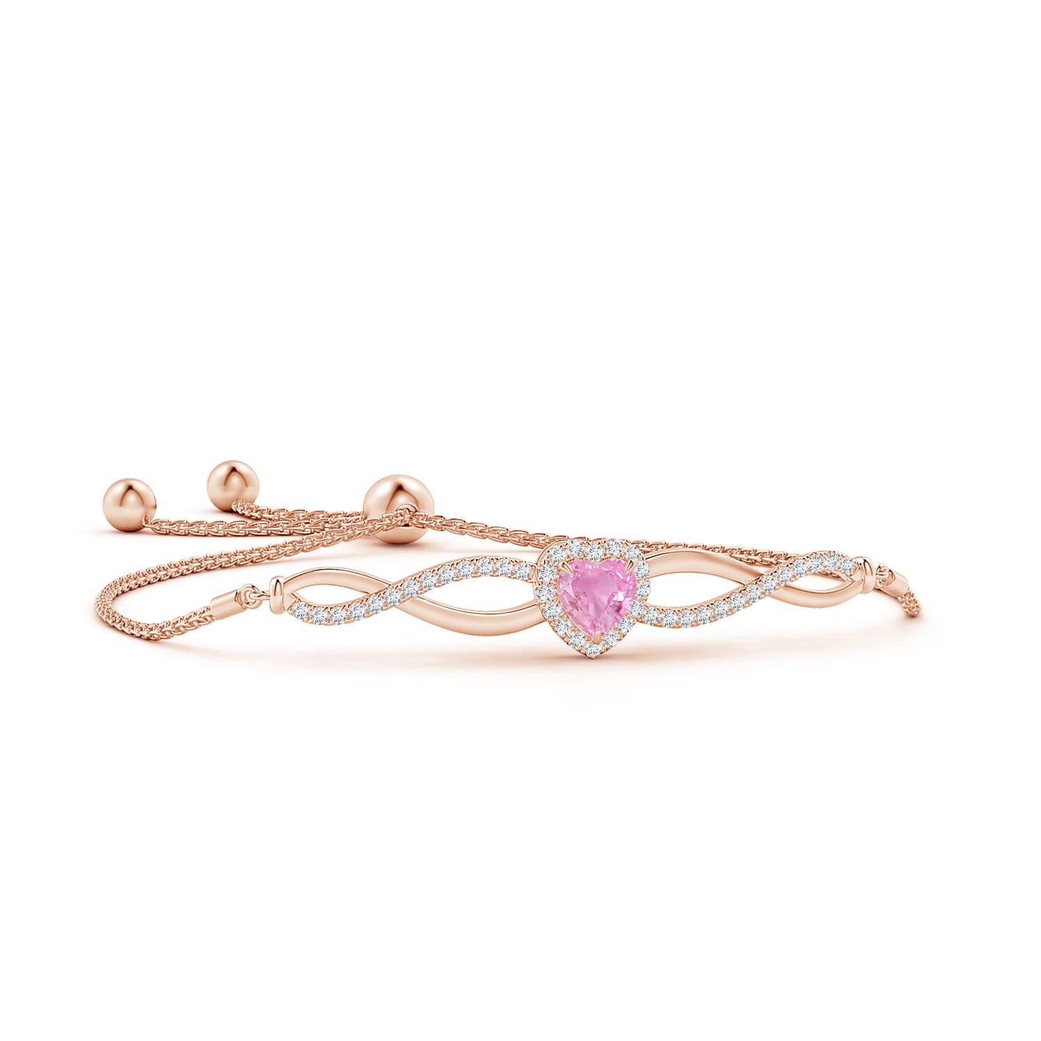 6mm A Heart-Shaped Pink Sapphire Infinity Bolo Bracelet in Rose Gold
