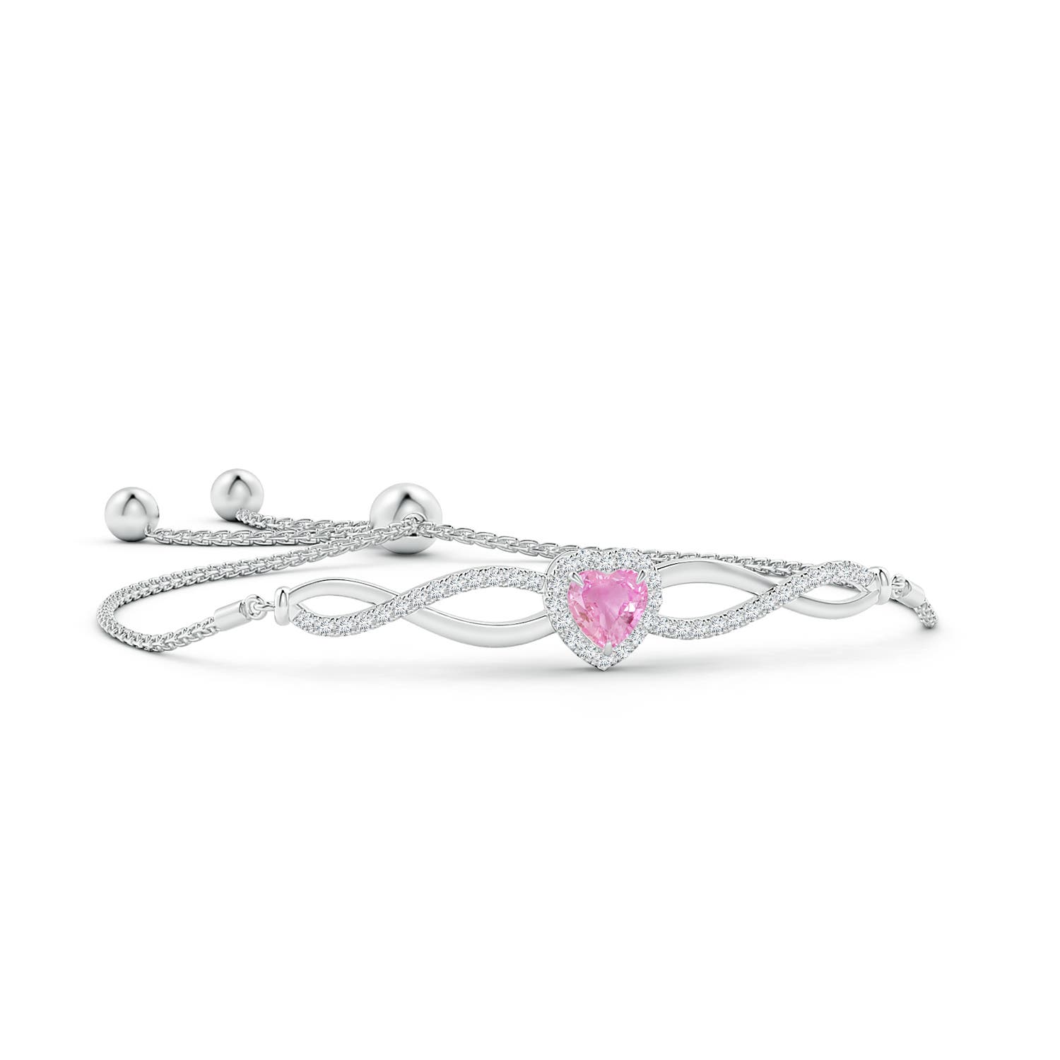 6mm A Heart-Shaped Pink Sapphire Infinity Bolo Bracelet in White Gold