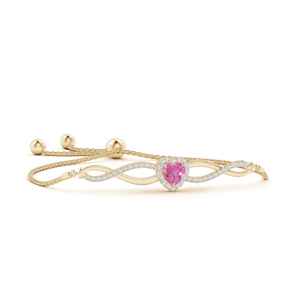 6mm AAA Heart-Shaped Pink Sapphire Infinity Bolo Bracelet in Yellow Gold