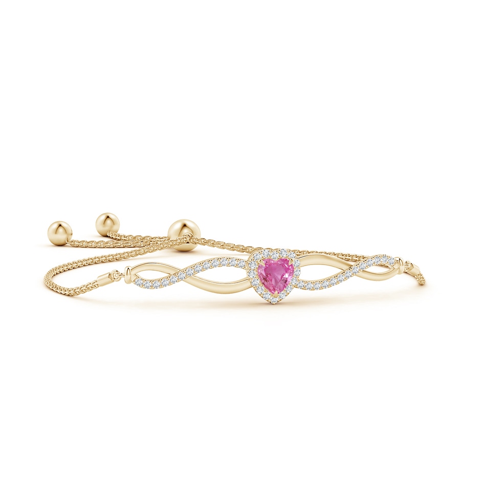 6mm AAA Heart-Shaped Pink Sapphire Infinity Bolo Bracelet in Yellow Gold 