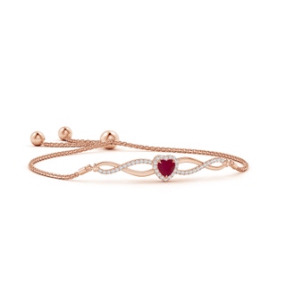 5mm A Heart-Shaped Ruby Infinity Bolo Bracelet in Rose Gold