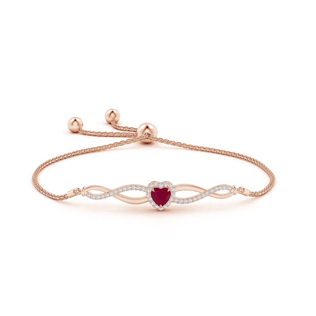 5mm A Heart-Shaped Ruby Infinity Bolo Bracelet in Rose Gold Side-1