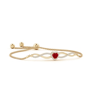 5mm AAA Heart-Shaped Ruby Infinity Bolo Bracelet in Yellow Gold