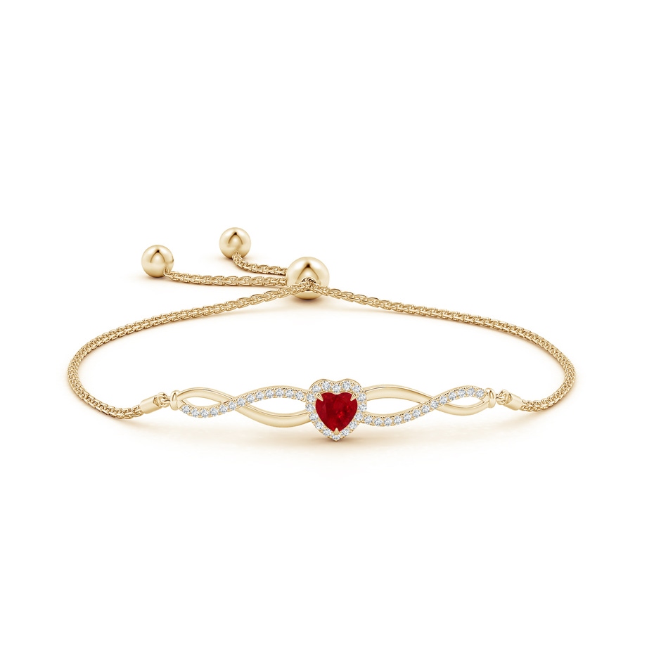 5mm AAA Heart-Shaped Ruby Infinity Bolo Bracelet in Yellow Gold side-1