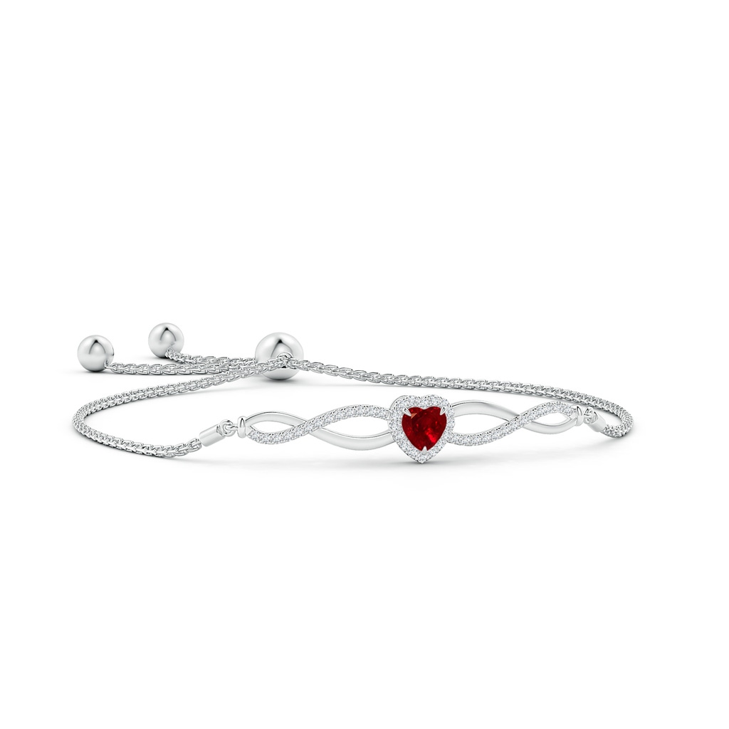 5mm AAAA Heart-Shaped Ruby Infinity Bolo Bracelet in White Gold