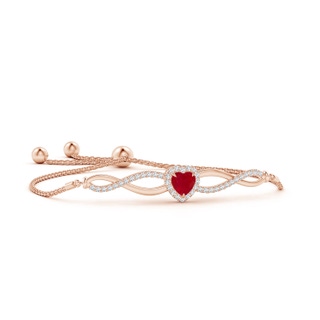 6mm AA Heart-Shaped Ruby Infinity Bolo Bracelet in Rose Gold