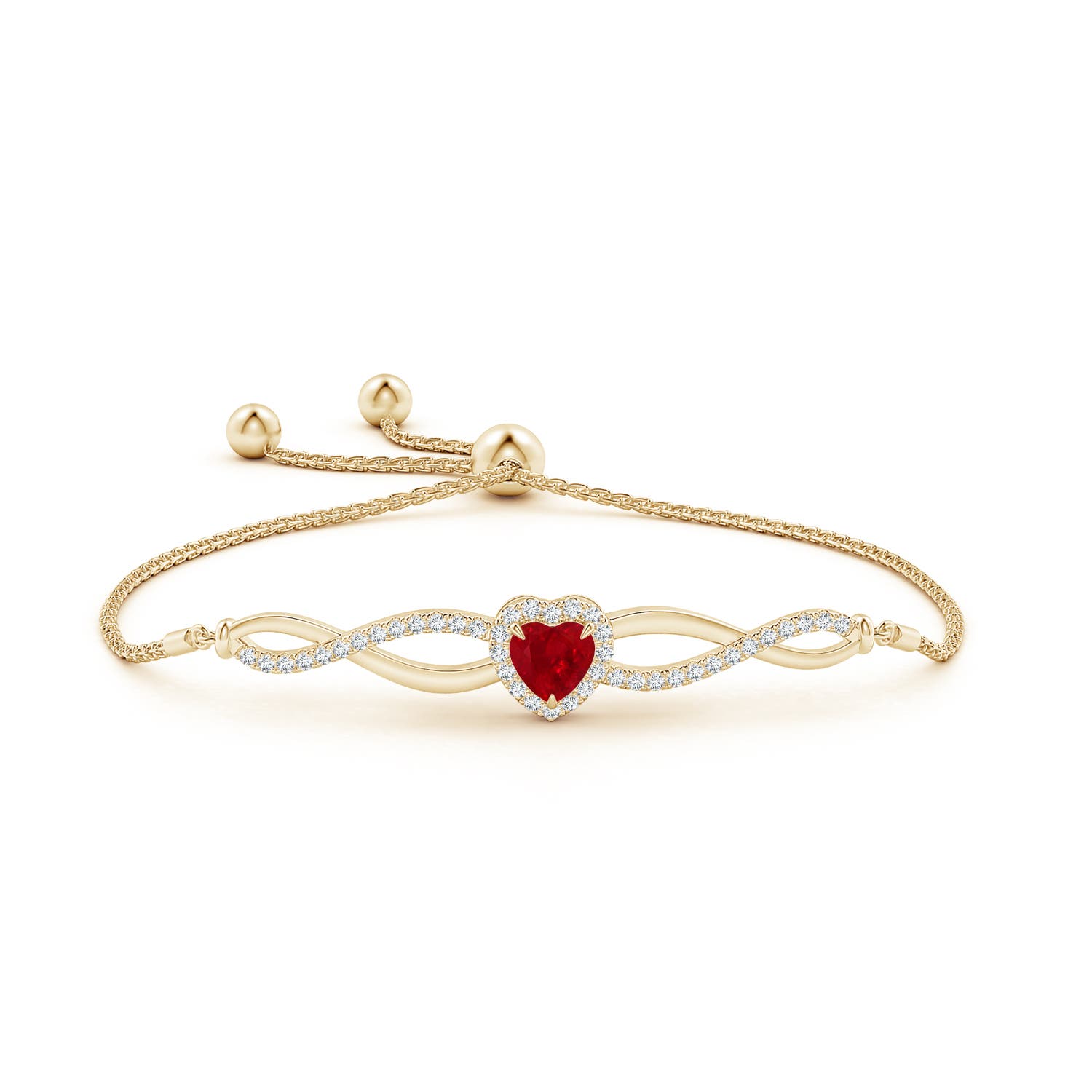 6mm AAA Heart-Shaped Ruby Infinity Bolo Bracelet in Yellow Gold