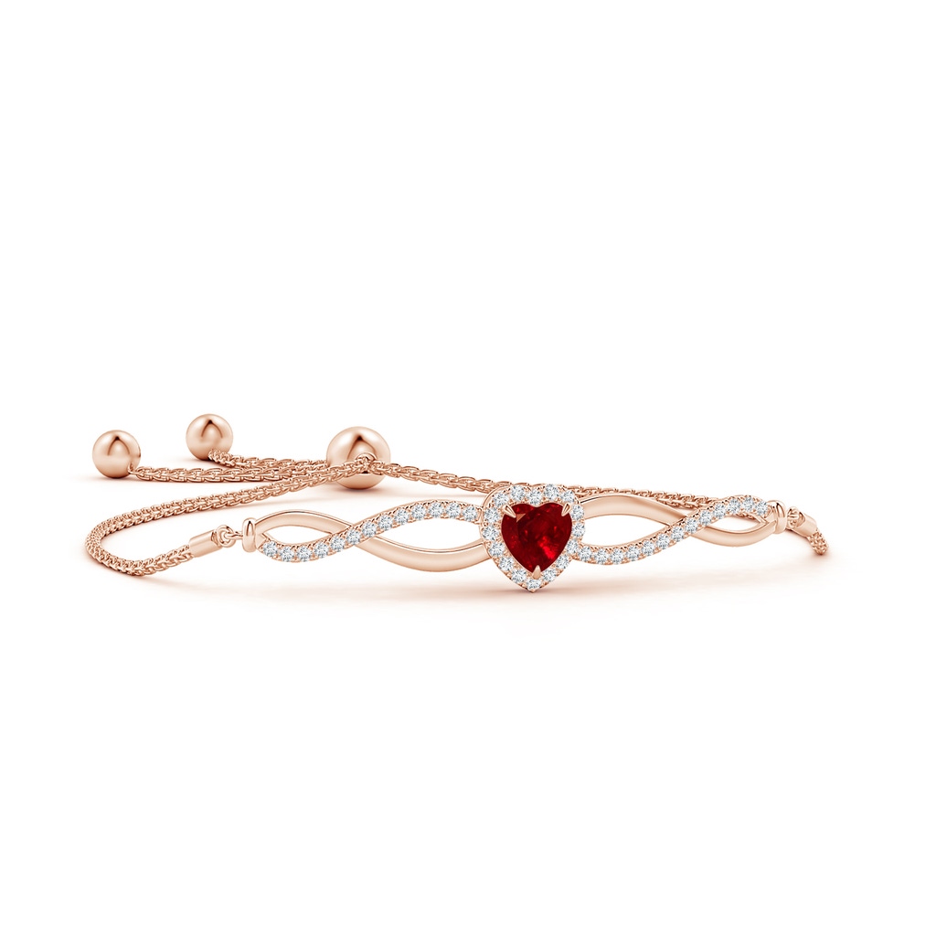 6mm AAAA Heart-Shaped Ruby Infinity Bolo Bracelet in Rose Gold