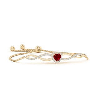 6mm AAAA Heart-Shaped Ruby Infinity Bolo Bracelet in Yellow Gold