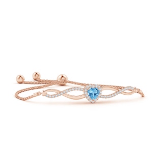 6mm AA Heart-Shaped Swiss Blue Topaz Infinity Bolo Bracelet in Rose Gold