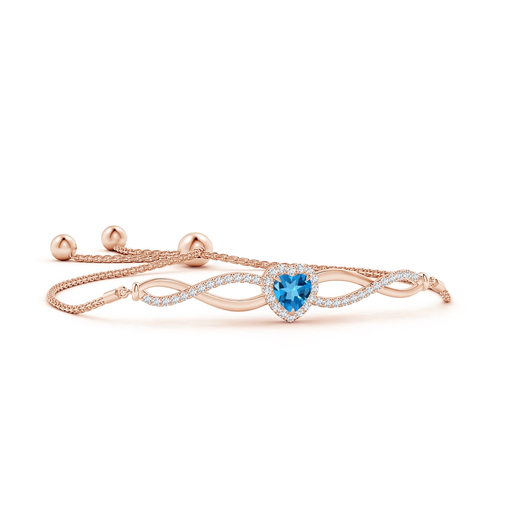 6mm AAAA Heart-Shaped Swiss Blue Topaz Infinity Bolo Bracelet in Rose Gold