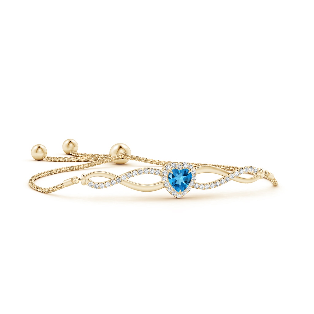 6mm AAAA Heart-Shaped Swiss Blue Topaz Infinity Bolo Bracelet in Yellow Gold