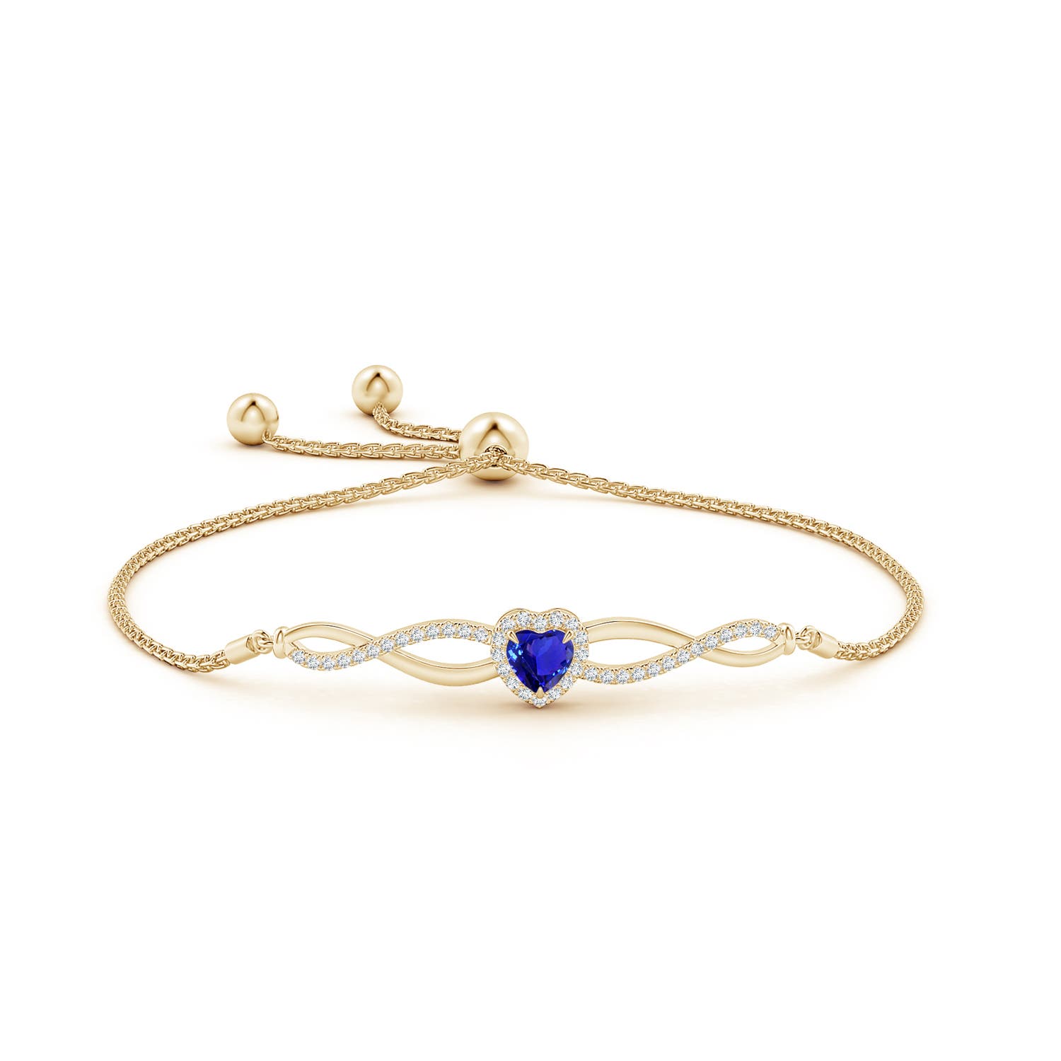 5mm AAAA Heart-Shaped Tanzanite Infinity Bolo Bracelet in Yellow Gold - side 1