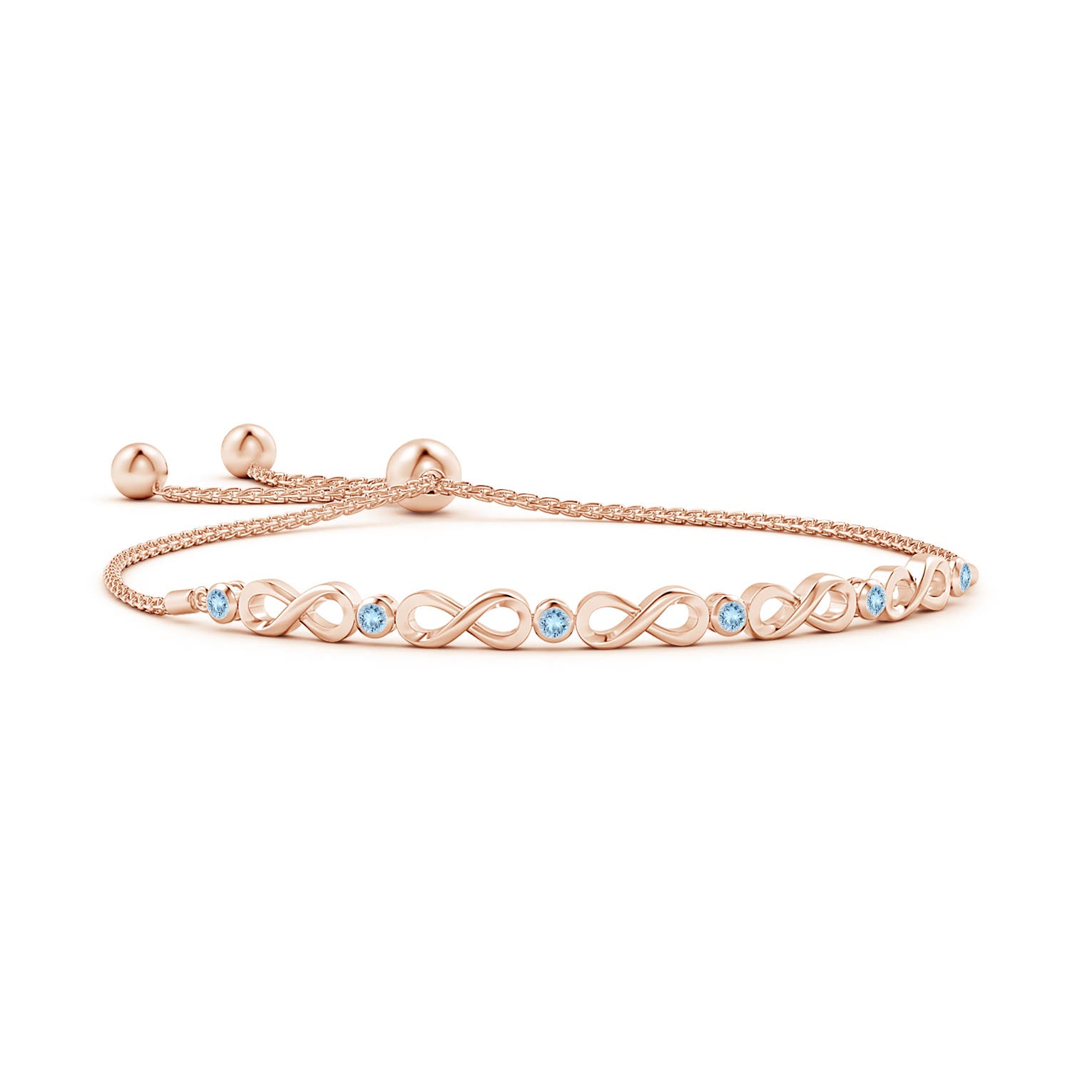 2.5mm AAA Bezel-Set Aquamarine Infinity Bolo Bracelet in Rose Gold