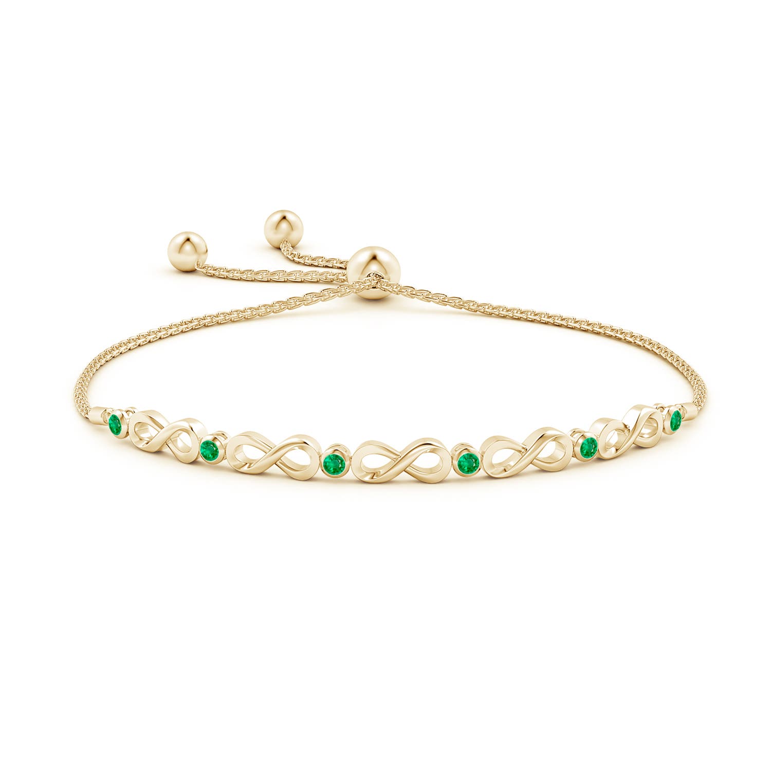 2.5mm AAA Bezel-Set Emerald Infinity Bolo Bracelet in Yellow Gold