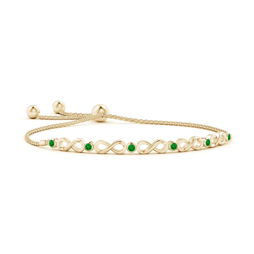 2.5mm AAAA Bezel-Set Emerald Infinity Bolo Bracelet in Yellow Gold