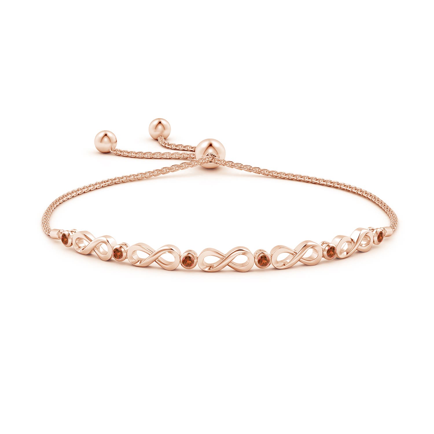 2.5mm A Bezel-Set Garnet Infinity Bolo Bracelet in Rose Gold