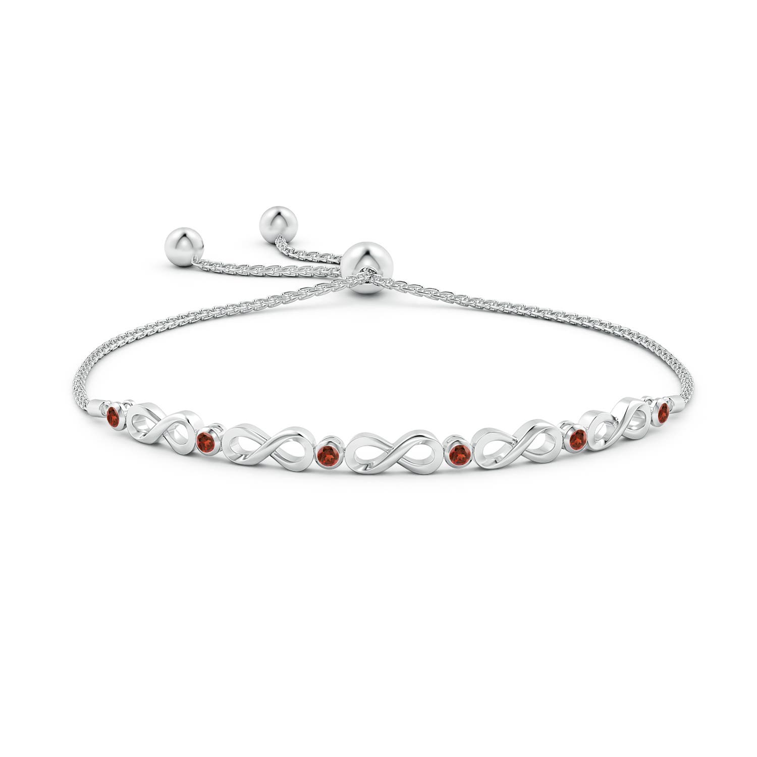 2.5mm AAA Bezel-Set Garnet Infinity Bolo Bracelet in White Gold - side 1