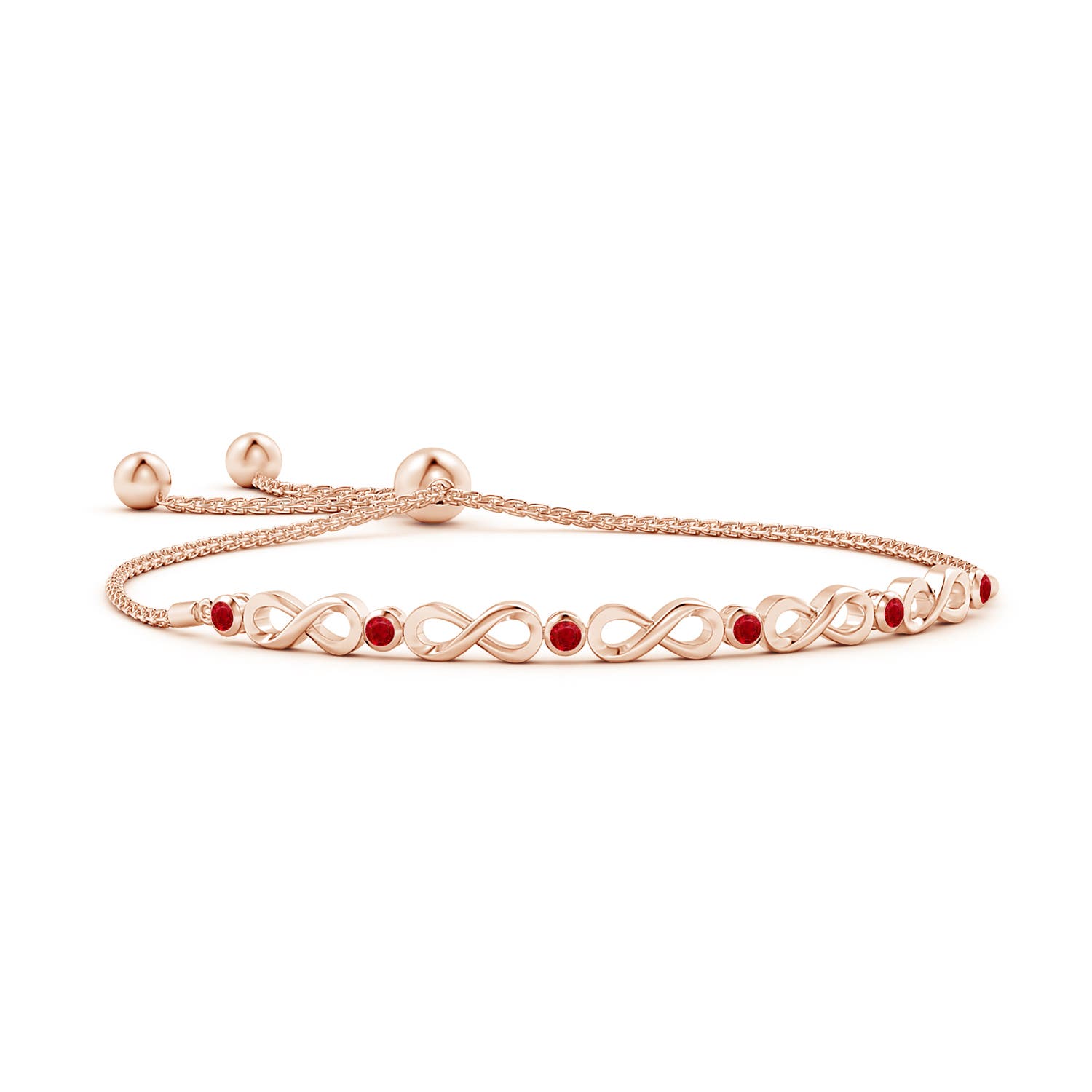 2.5mm AAA Bezel-Set Ruby Infinity Bolo Bracelet in Rose Gold