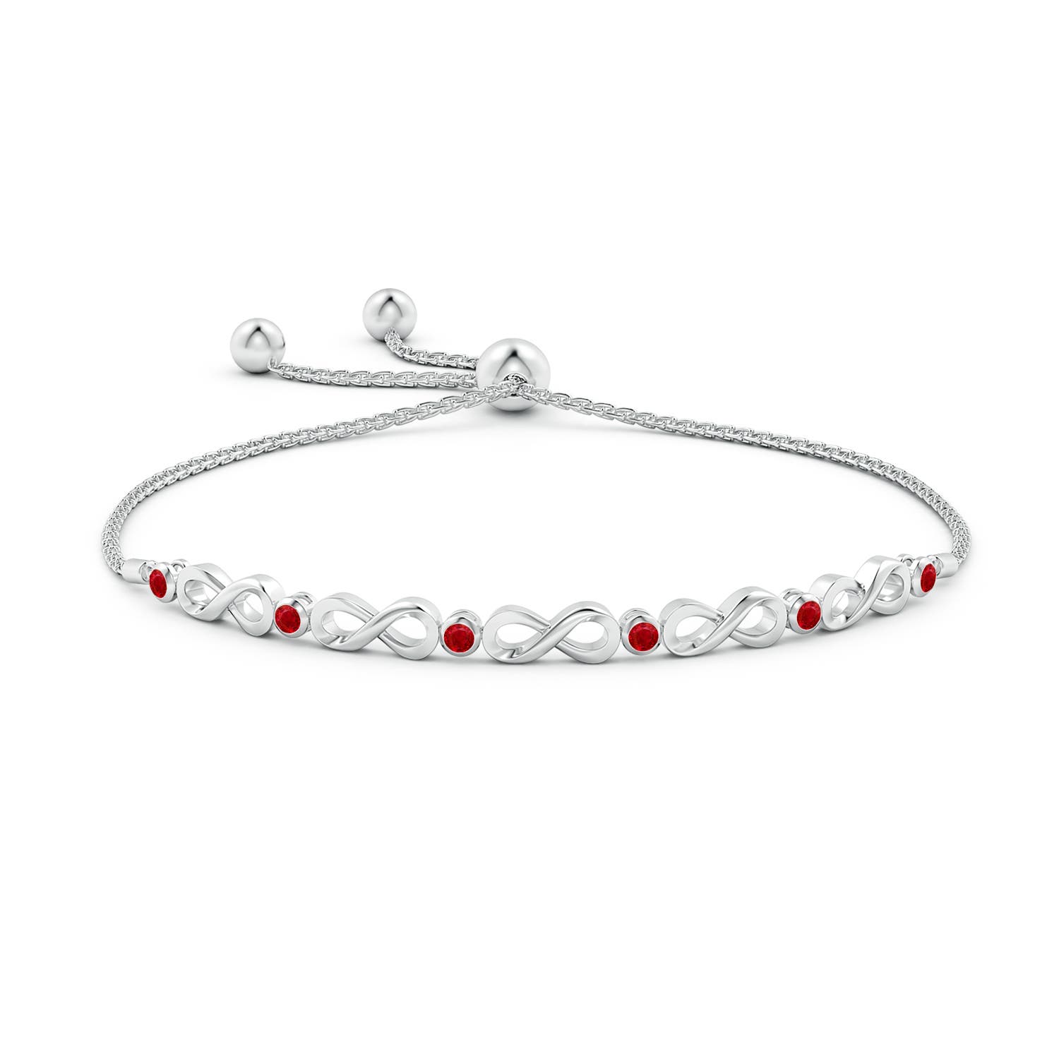 2.5mm AAA Bezel-Set Ruby Infinity Bolo Bracelet in White Gold