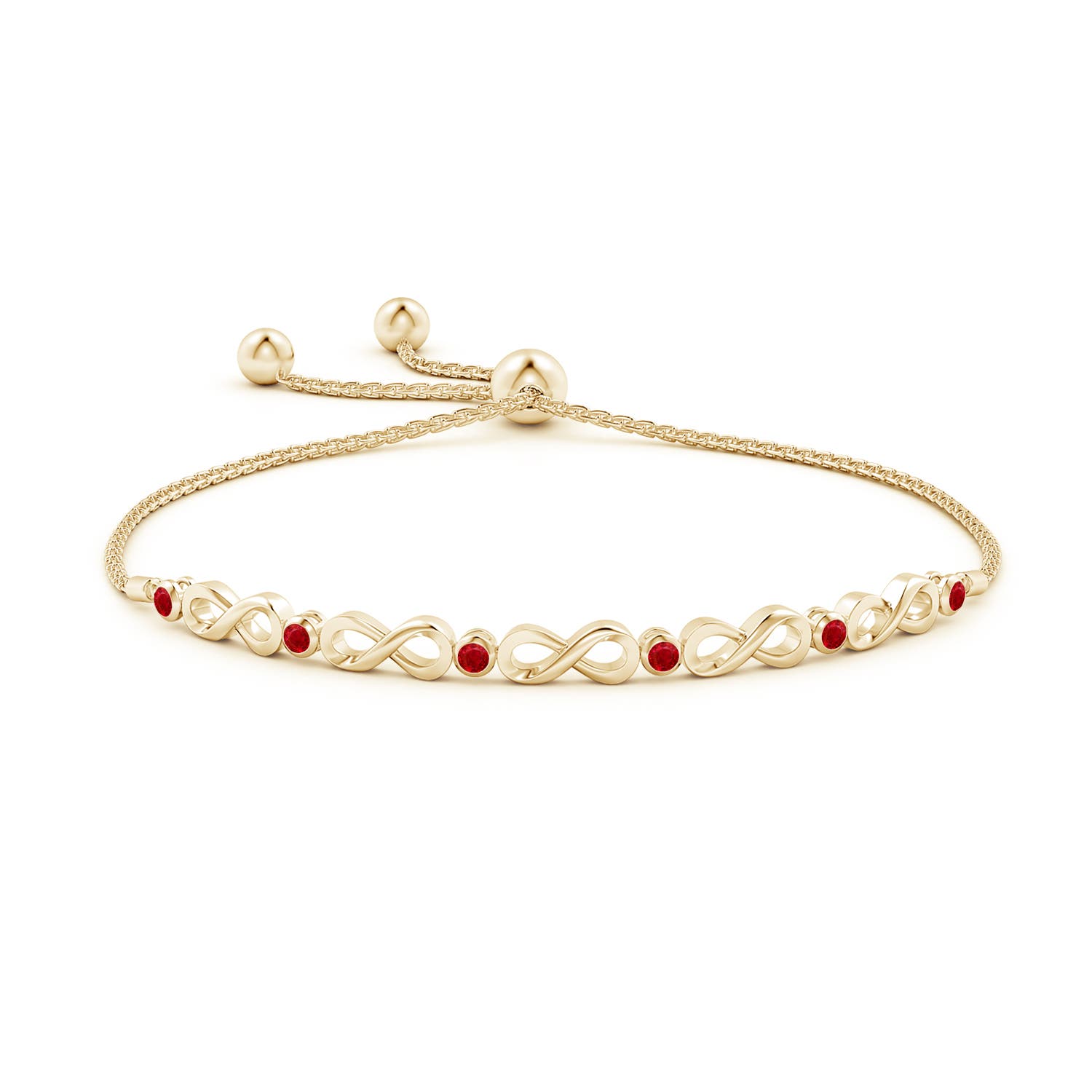 2.5mm AAA Bezel-Set Ruby Infinity Bolo Bracelet in Yellow Gold