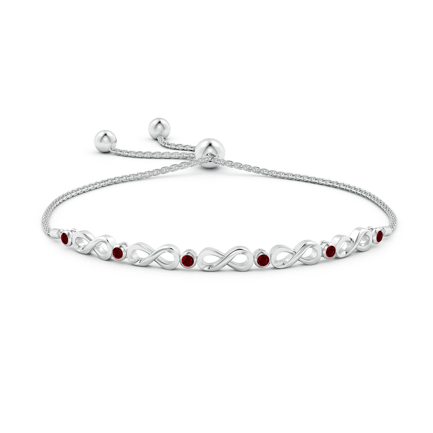 2.5mm AAAA Bezel-Set Ruby Infinity Bolo Bracelet in White Gold - side 1