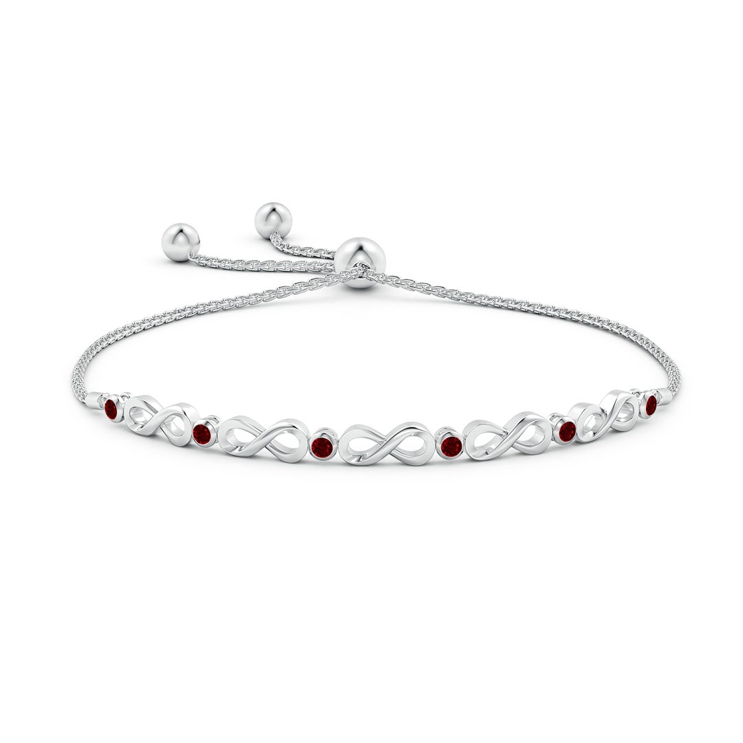 2.5mm AAAA Bezel-Set Ruby Infinity Bolo Bracelet in White Gold - side 1