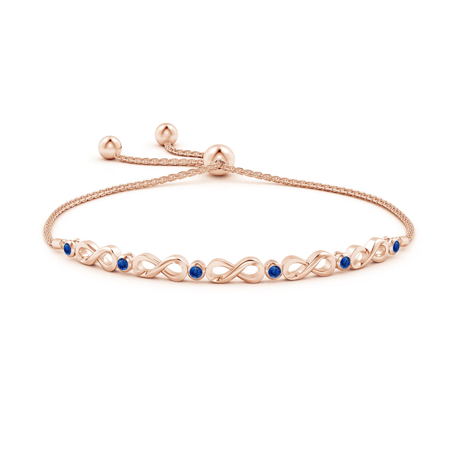 2.5mm AAA Bezel-Set Sapphire Infinity Bolo Bracelet in Rose Gold - side 1