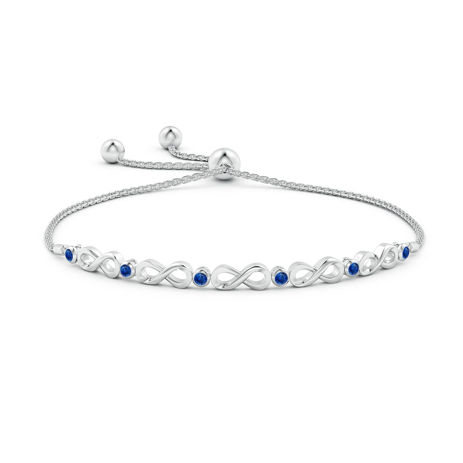 2.5mm AAA Bezel-Set Sapphire Infinity Bolo Bracelet in White Gold