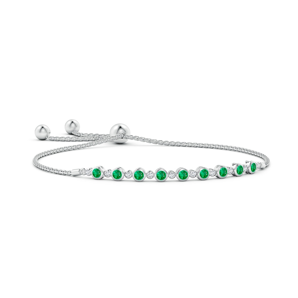 2.9mm AAA Alternate Bezel-Set Emerald and Diamond Bolo Bracelet in White Gold 