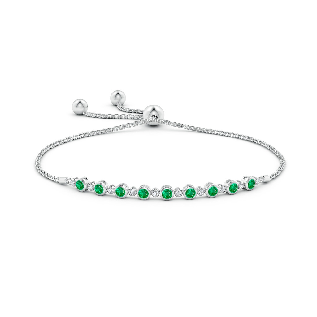 2.9mm AAA Alternate Bezel-Set Emerald and Diamond Bolo Bracelet in White Gold Side-1