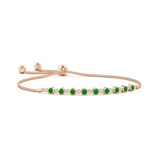 2.9mm AAAA Alternate Bezel-Set Emerald and Diamond Bolo Bracelet in Rose Gold