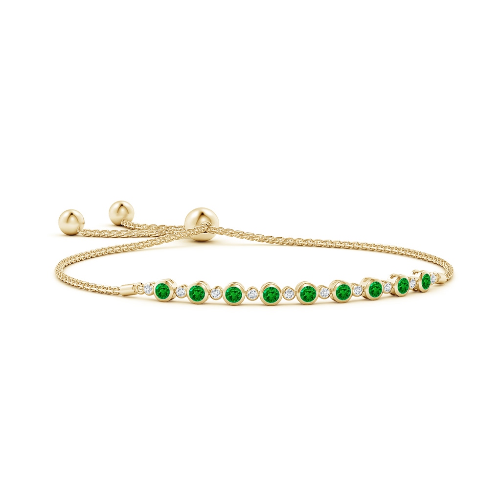 2.9mm AAAA Alternate Bezel-Set Emerald and Diamond Bolo Bracelet in Yellow Gold