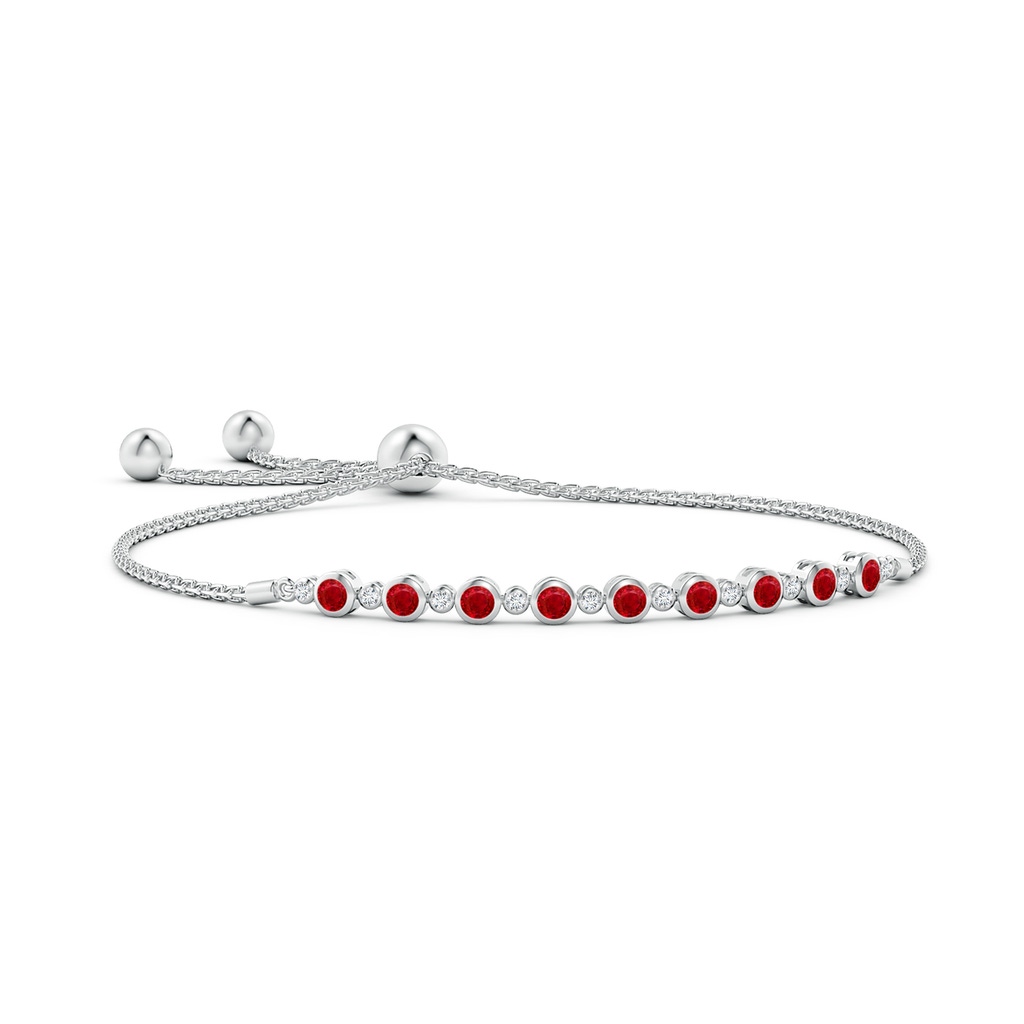 2.9mm AAA Alternate Bezel-Set Ruby and Diamond Bolo Bracelet in White Gold