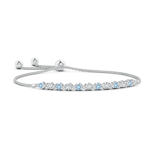 2.8mm AAA Alternate Aquamarine and Diamond XO Bolo Bracelet in White Gold