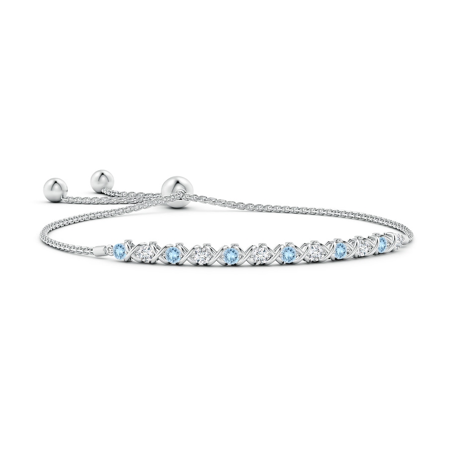 2.8mm AAA Alternate Aquamarine and Diamond XO Bolo Bracelet in White Gold 