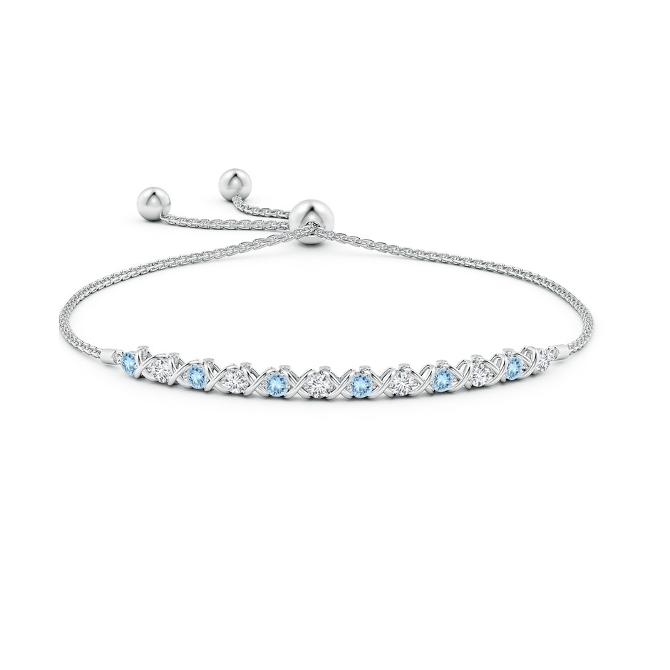 2.8mm AAA Alternate Aquamarine and Diamond XO Bolo Bracelet in White Gold side-1