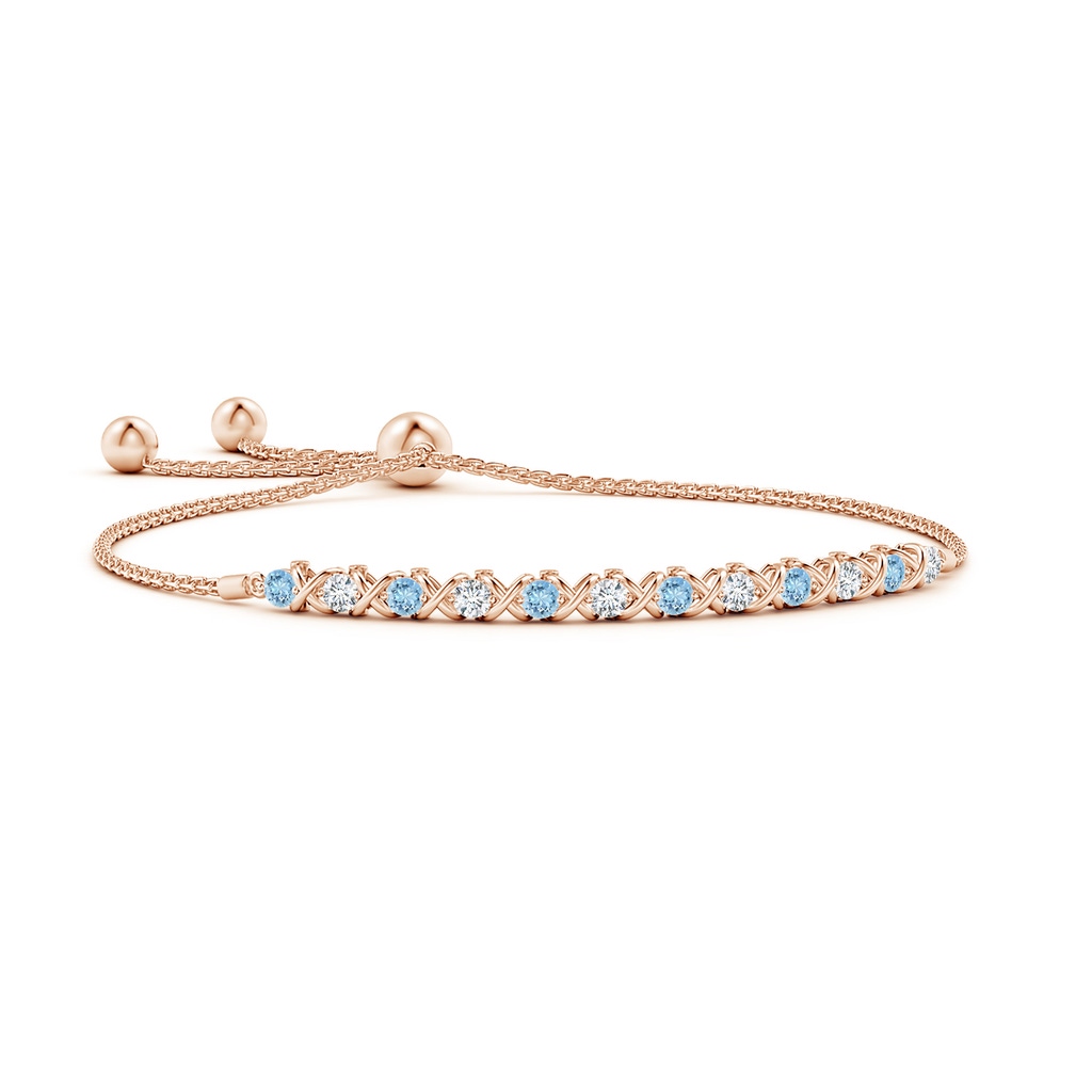 2.8mm AAAA Alternate Aquamarine and Diamond XO Bolo Bracelet in Rose Gold