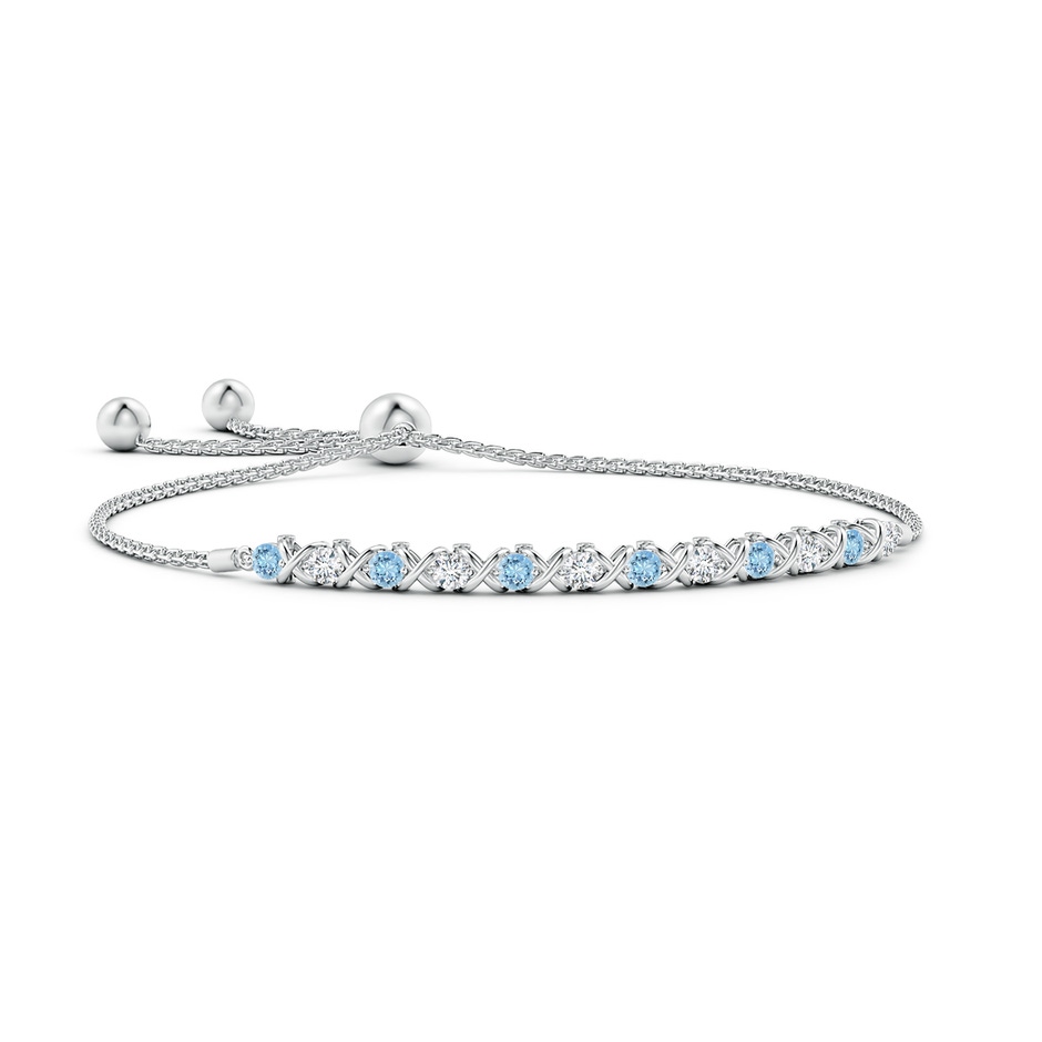 2.8mm AAAA Alternate Aquamarine and Diamond XO Bolo Bracelet in White Gold 