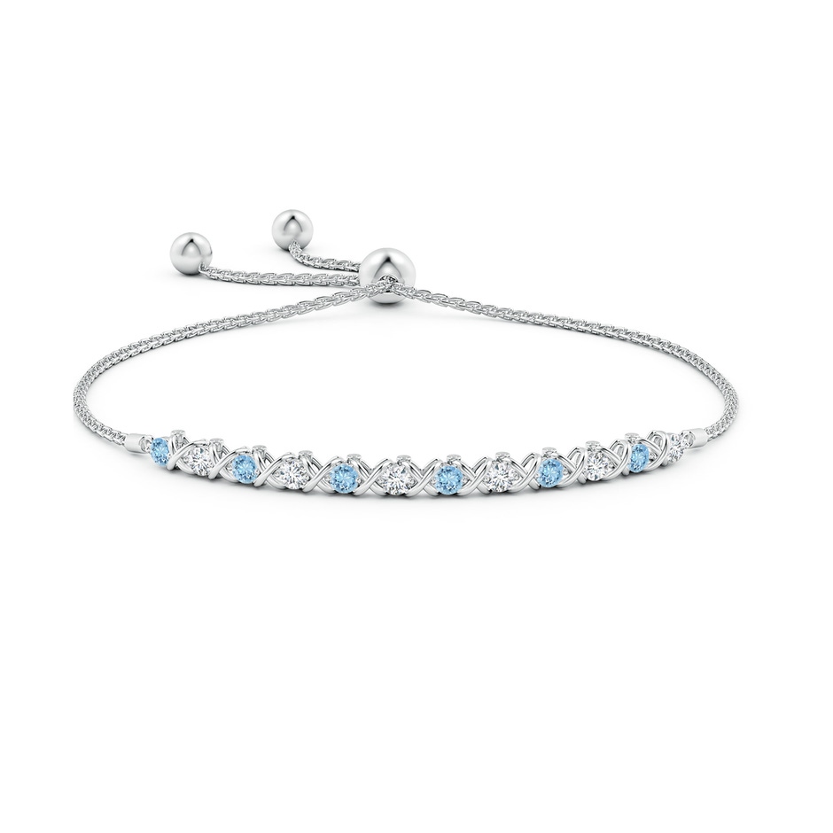 2.8mm AAAA Alternate Aquamarine and Diamond XO Bolo Bracelet in White Gold side-1